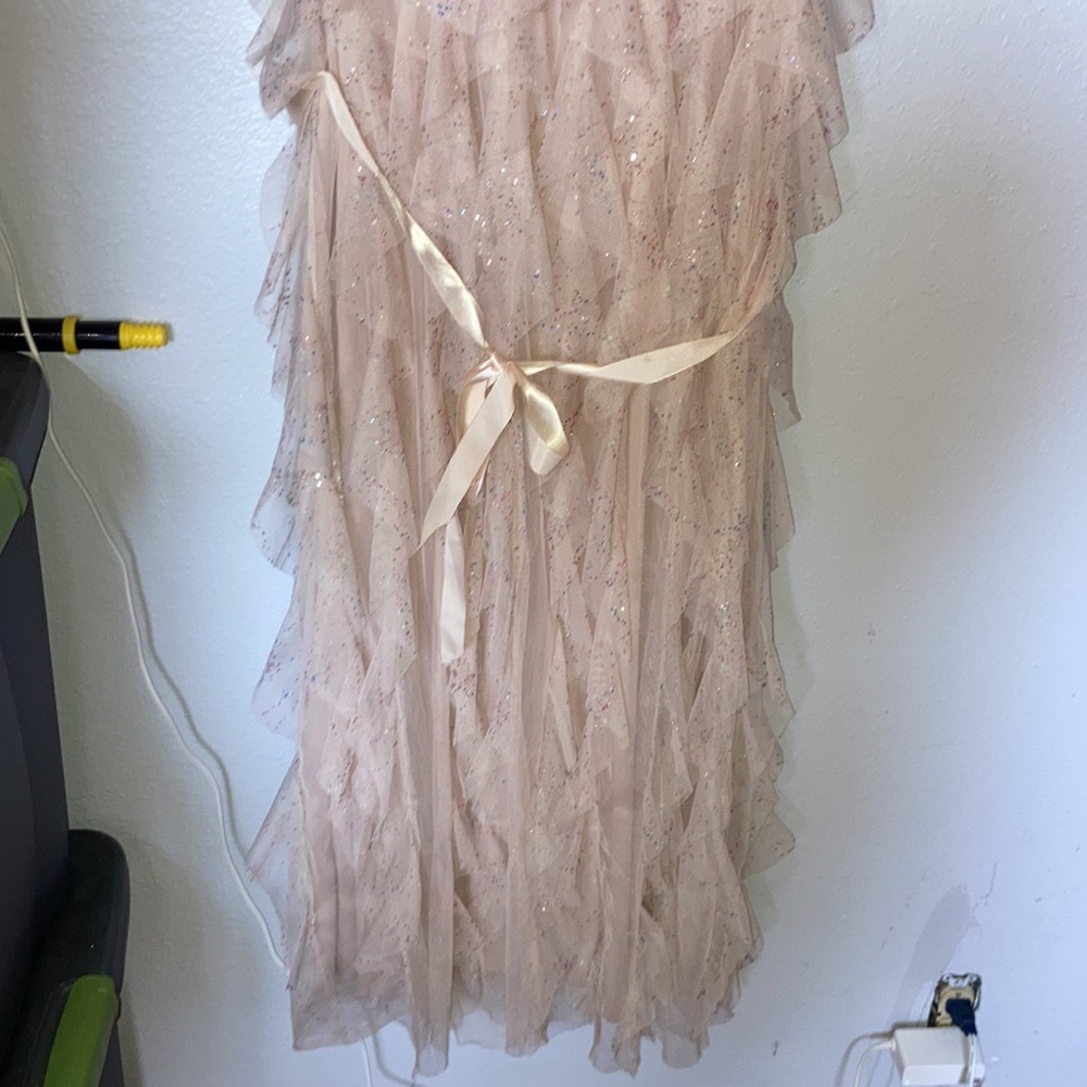 Fairy core mermaid ruffled beige nude cream tan sparkly glitter multicolor dress - Picture 3 of 11